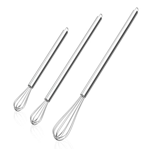 Mini Whisks Stainless Steel Whisk Set 7" 9" 11" (Long Mini / 3 Piece)