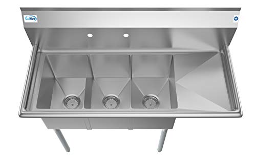 3 Compartment Stainless Steel NSF Commercial Kitchen Sink with Drainboard (Right Drainboard)