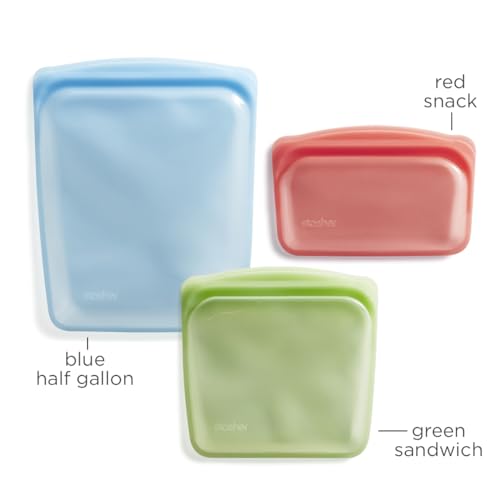Premium Reusable Silicone Food Storage Bags (Green + Red + Blue / 3-Pack)