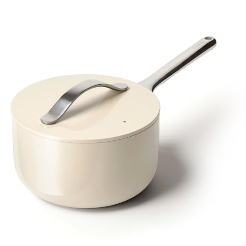 Non Stick 3 qt Ceramic Sauce Pan with Lid (Cream / 3 Quarts)
