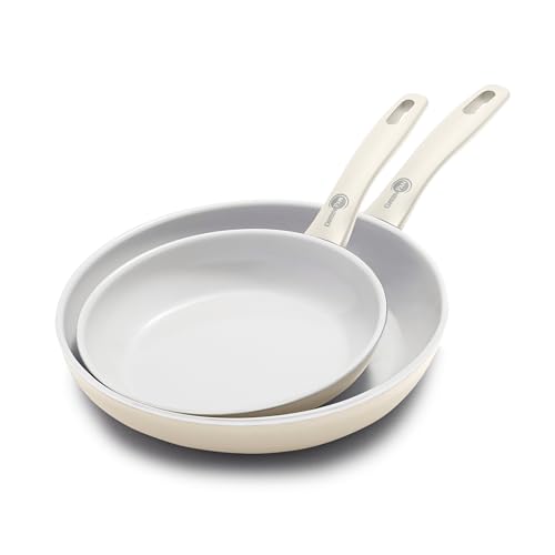 Dover 8” 10” 2 Piece Frying Pan Skillet Set (8" and 10" Frying Pan Set / Cream White)