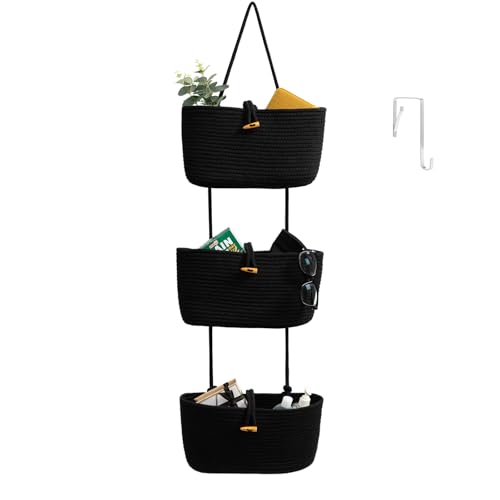 Over the Door Hanging Baskets with Button Strap (Black / 3 tier+Button)