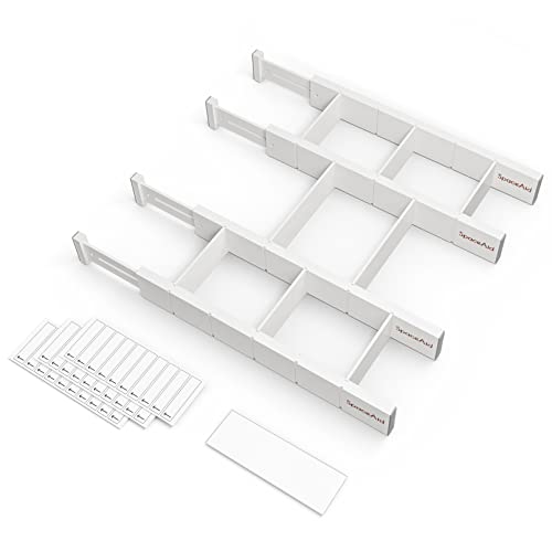 Bamboo Drawer Dividers with Inserts and Labels (2.35''H, 17''-22''L, 4 Dividers / WHITE)