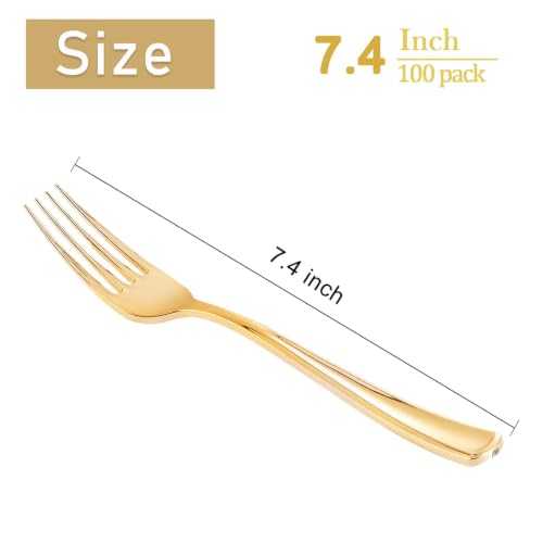 100 Pcs Gold Plastic Forks (Gold / 100)
