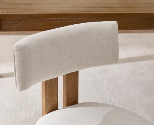 Linen Dining Chairs Set of 2 Modern Farmhouse Kitchen Chairs with Open Low Back Upholstered Wood Side Chairs for Dining Room (2 Count)