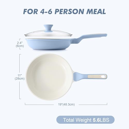 11Inch Nonstick Ceramic Frying Pan with Lid (Glacier Blue / 11 Inch)