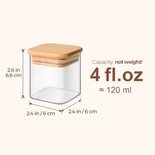 Square Glass Spice Jars with Labels 4 oz 16 Pack with Bamboo Lids (16 Count)