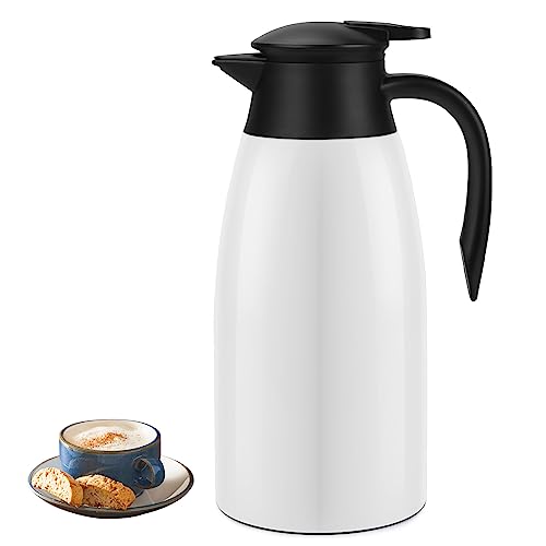 70oz Coffee Carafe Airpot Insulated Coffee Urn Stainless Steel Vacuum Thermal Pot Flask Dispenser for Coffee (White)