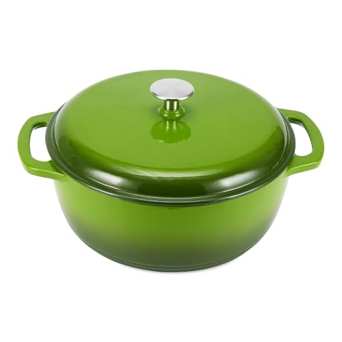 Enameled Cast Iron Dutch Oven Pot with Lid (Green / 4.3-Quart)