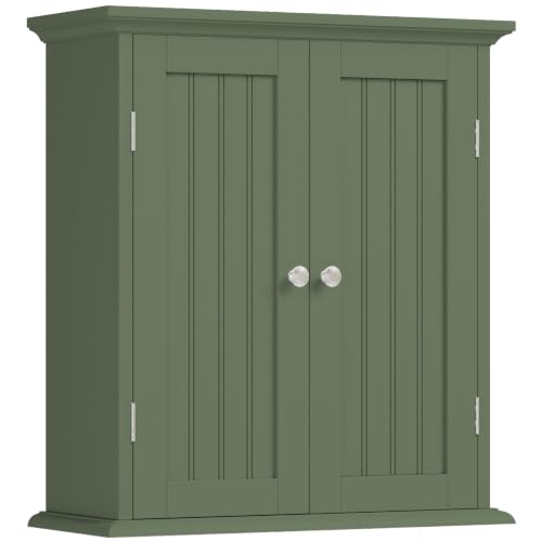 Bathroom Wall Cabinet with 2 Doors (Green / 8.8"D x 21.1"W x 24"H)