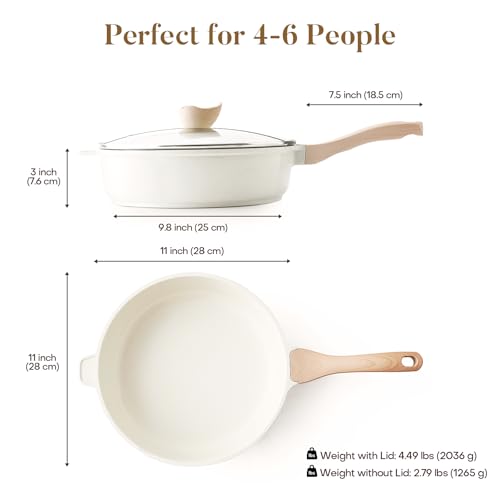 Nonstick Ceramic Deep Frying Pan Skillet with Lid (Cream Ceramic / 11 Inch)