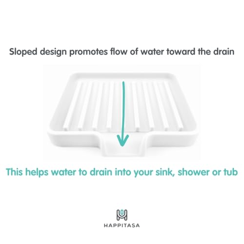 Silicone Soap Dish Tray and Sponge Holder with Drain Chute (2 Count)