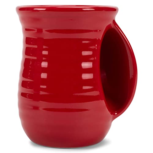 Ribbed 14 ounce Ceramic Stoneware Handwarmer Mugs Set of 4 (4 count / Red)