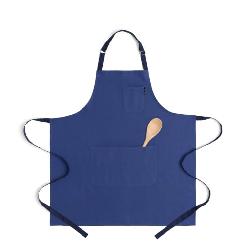100% Pure Linen Apron (Blue / Navy / 33 X 30 Inch)