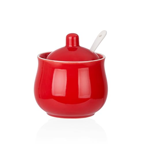 7 OZ Ceramic Sugar Bowl with Lid and Spoon