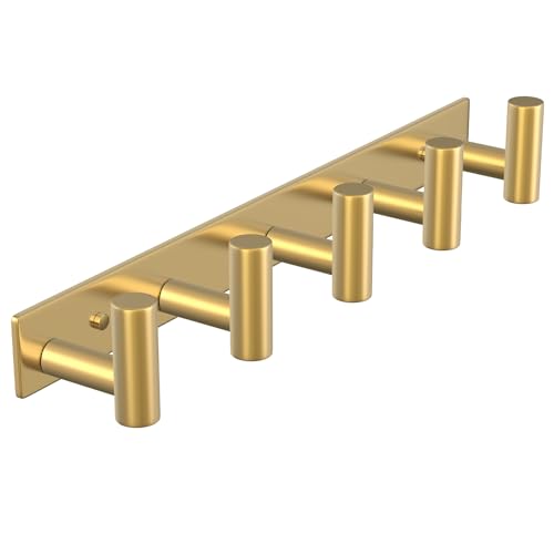 Gold Wall Mount Coat Rack (Gold / 5 "T" Hooks, 1PACK)