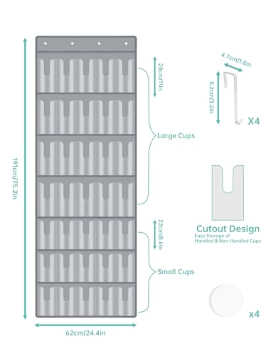 35 Pocket Door Hanging Cup Organizer Fit for Stanley Tumbler 30 40oz (75.2'' x 24.4" / Gray (Upgraded))