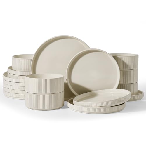 Stoneware Dinnerware Sets for 8 (Oat White / Service for 8)