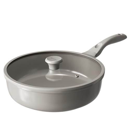 Ceramic Coated Nonstick Frying Pan with Cover (Gray / 12inch Saute Pan With Lid)