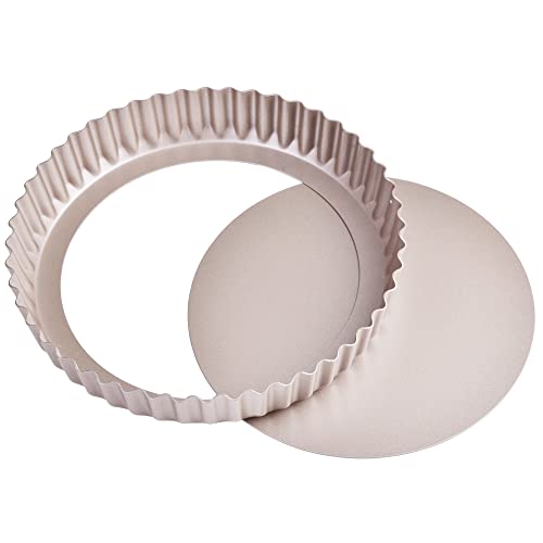 8-Inch Non-Stick Round Tart Pan with Removable Loose Bottom, Quiche Pan for Oven Baking (Champagne Gold) (8" Round (Champagne Gold))