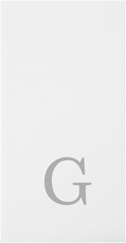 Luxenap 15.8 X 7.9 Inch Linen-Feel Guest Towels, 2000 Lettered Hand Towels - Silver Letter 'G', Sans Serif Font, White Paper Dinner Napkins, airlaid, For Restrooms And Tables - Restaurantware