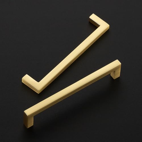 Brushed Gold Cabinet Handles Solid Cabinet Pulls 5 Inch CC (Brushed Gold / Flat Black 5" Hole Center)