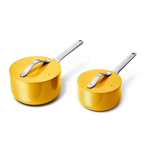 Non Stick Ceramic Sauce Pans with Lids (Marigold / 3 Qt & 1.75 Qt)