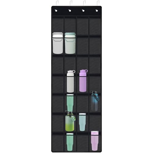 28 Pockets Door Hanging Cup Organizer Fit for Stanley Tumbler (66.2" x 22" / Black)