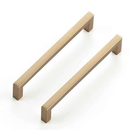 Champagne Bronze Cabinet Handles Solid Cabinet Pulls 5 Inch 5 Pack (Champagne Bronze / Flat Black 5" Hole Center)