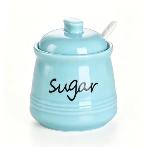 Ceramic Sugar Bowl with Lid and Spoon 12oz