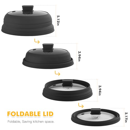 Microwave Splatter Cover Glass Guard Lid with Collapsible Silicone for Food Pot Plate 9.8 inch Black (Black / 9.8 inch)