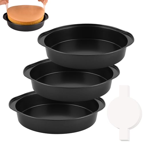 3 Pcs 8 Inch Round Cake Pans with 100 Pieces Parchment Paper (8 Inch with Handles)