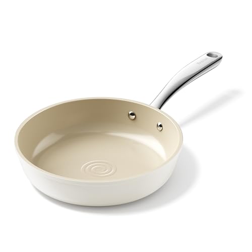 Ceramic Nonstick Frying Pan 8 Inch Small Egg Frying Pan Skillet (Beige / 8 Inch)