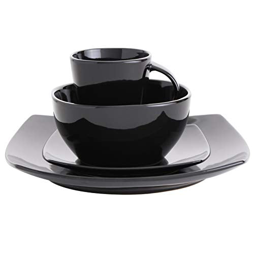 Soho Lounge Square Reactive Glaze Stoneware Dinnerware Set (Service for 4 (16pcs) / Black (Soho Lounge))