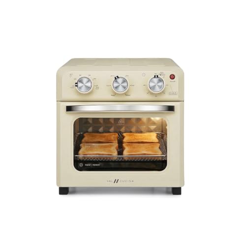 6-in-1 Retro Air Fryer Toaster Oven Combo, Compact 12.7 QT Small Countertop Convection Oven, Fits 9" Pizza & 4 Toast, Hexagon Hybrid Heating, Enamel Baking Pan Included, Almond Yellow Color (12.7-QT Almond Yellow Color)