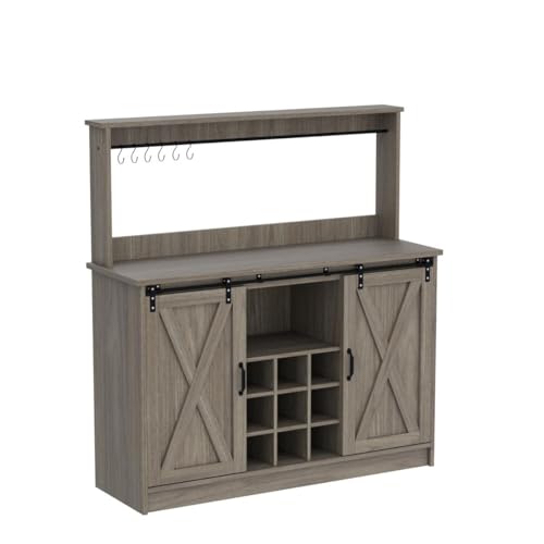 47" Farmhouse Coffee Bar Cabinet with Storage Hutch (47Inch / Grey)