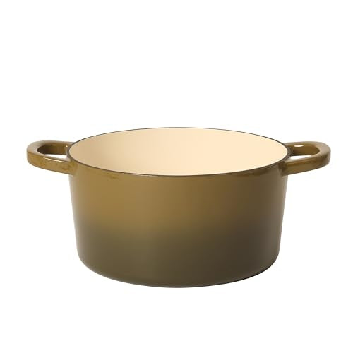 Artisan 5 Quart Enameled Cast Iron Dutch Oven Pot with Lid (Gradient Sage Green / 5-Quart)