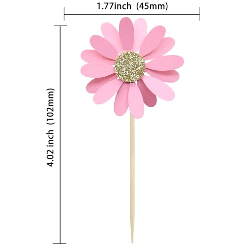 24Pcs Daisy Cupcake Toppers Flower Cake Topper Decorations Daisy Cake Decorations Chrysanthemum Cupcake Toppers Spring Daisy Flower Cake Picks for Birthday Wedding Supplies Light Pink (24 Count)