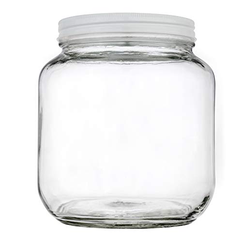 Half Gallon Glass Mason Jar Wide Mouth with Airtight Metal Lid (White Lid / 0.5 Gallon)