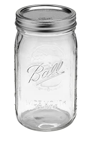 Mason Jar Glass Canning Container with Silver Lid (Quart / 32 Ounces)