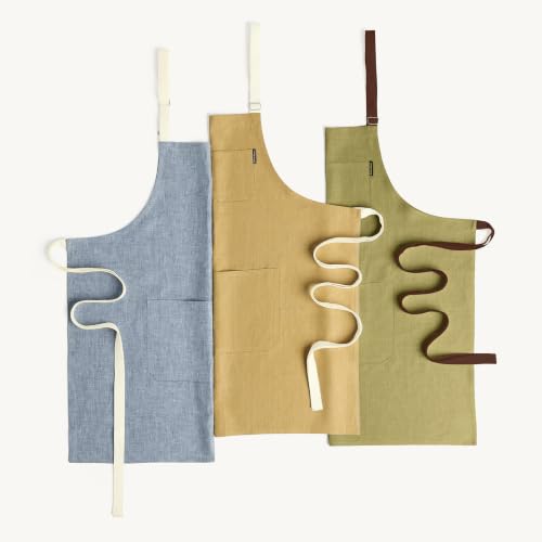 100% Pure Linen Apron (Olive / Brown / 32 X 27 Inch)