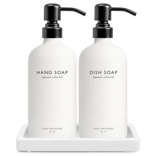 Glass Soap Dispenser Set (White Bottle / Matte Black Pump)