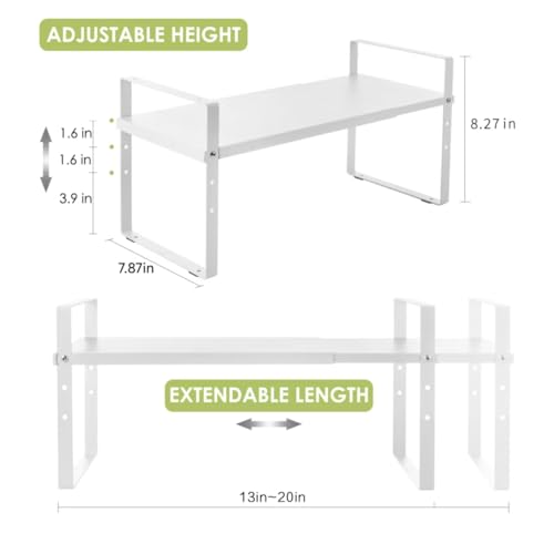 Expandable Cabinet Shelf Organizer Rack (7.87''D*13-20''W*8.27''H / White-1 Pack)