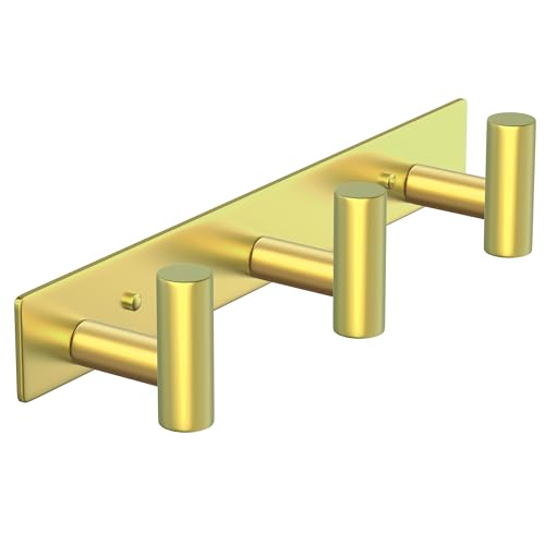 Gold Wall Mount Coat Rack (Gold / 3 "T" Hooks, 1PACK)