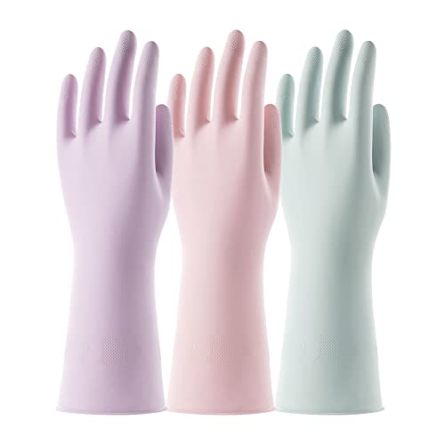 3 Pairs Colorful Household Rubber Gloves with Non (3 Count)