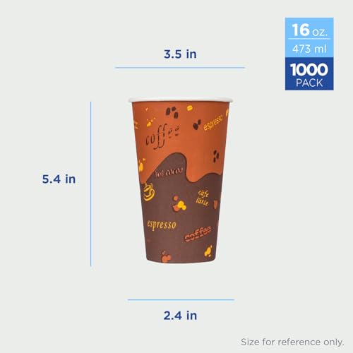 16 oz Paper Hot Coffee Cups [1000 ct] Disposable (16 OZ / Café Theme)