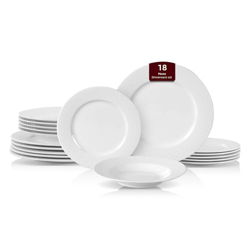 HomeVss New Bone China Embossed Waves 18pc Dinnerware Set (Waves / Service for 6 - 18pc Set)