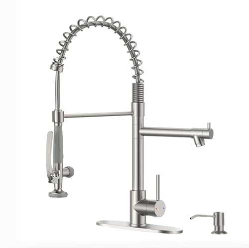 4 Hole Kitchen Sink Faucet with Soap Dispenser Brushed Nickel (Brushed Nickel)