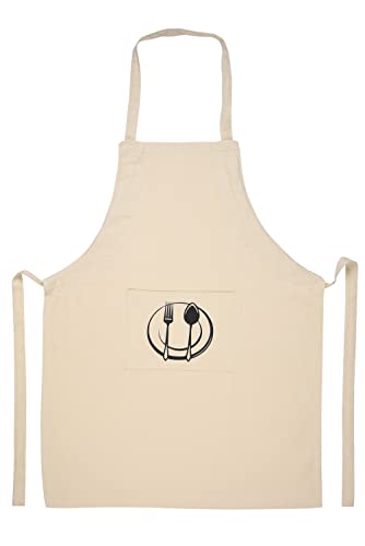 Unisex Cotton Apron With Printed Pocket Beige 24x36 (Ivory)
