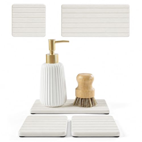 Diatomaceous Earth Sink Organizer Tray Set (3 Pack - Beige - 1pc of 8"x 3.8" and 2pcs of 3.8"x 3.8")
